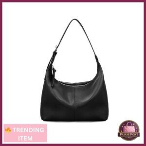 Genuine Leather Slouchy Hobo Bag, Lightweight Shoulder Purse with Adjustable